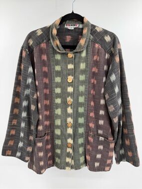 Colourz 100% Handwoven Cotton Geometric Colorful Neutral Buttoned Jacket S/M